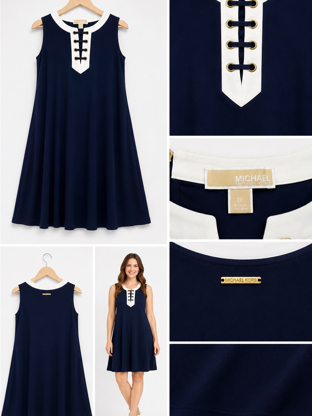 Michael Kors Navy and White Sailor-Inspired Sleeveless Dress
